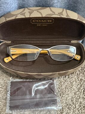 Coach Women's Rectangular Eyeglasses in Brown and Yellow